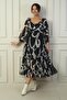 Madonna Collar Lined Cross Tied Abstract Pattern Double Breasted Chiffon Dress