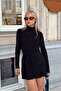 Black Half Turtleneck and Waist Draped Women's Blouse Crop - 2