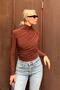 Brown Half Turtleneck and Waist Draped Women's Blouse Crop - 3