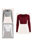 Women's 3-Pack 100% Cotton Knitted Ribbed Square Neck Camisole Long-Sleeved Crop Blouse