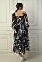 Madonna Collar Lined Cross Tied Abstract Pattern Double Breasted Chiffon Dress - 4