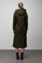 Hooded Snap Closure Wool Blend Long Cap Haki 6631 - 6