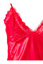 Red Lace Detailed Satin Nightgown - Slit, Adjustable Straps - 2