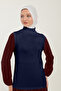 Women's Zero Sleeve Half Turtleneck Combed Cotton Stretch Fabric Body - Navy Blue - 3