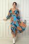 Madonna Collar Lined Cross Tied Floral Double Breasted Chiffon Dress - 2
