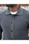 100% Cotton Gray Waffle Knitted Shirt Collar Knitwear Cardigan - 3