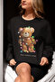 سويت شيرت أسود مطبوع مقاس كبير من TEDDY BEAR