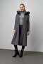Furry Hooded Waist Drawstring Wool Blended Cap Grey 6633 - 6