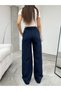 Women's Navy Blue High Waist Lycra Flexible Wide Leg Palazzo Trousers - 5