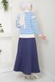 Zipper Detailed Striped Knitwear Sweater Cobalt Blue Color Hm2611 - 5