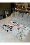 Barcelona Collection Abstract Square Geometric Pattern in Blue Tones Modern Decorative Carpet 59