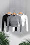 Siyah-Beyaz-Antrasit 3'lü Paket Crop Fitted/Vücuda Oturan Örme Bluz TWOAW25BZ00300