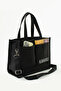 CANVAS FABRIC EMBROIDERY DETAIL LARGE SHOULDER BAG