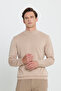 Men's Beige Melange Standard Fit Normal Cut Half Turtleneck Cotton Knitwear Sweater - 3