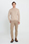 Men's Beige Melange Standard Fit Normal Cut Half Turtleneck Cotton Knitwear Sweater - 2