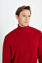 Men's Red Standard Fit Regular Cut Non-pilling Full Turtleneck Knitwear Sweater - 4