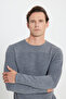Men's Anthracite-melange Standard Fit Normal Cut Crew Neck Knitwear Sweater - 4