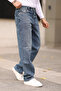 Orta Mavi %100 Pamuk Baggy Fit Jeans Kot Pantolon TMNAW24JE00027 - 3