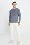 Men's Anthracite-melange Standard Fit Normal Cut Crew Neck Knitwear Sweater - 2