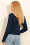 Women's Navy Blue Back Front V-Neck Lace Detailed Blouse ALC-X11246 - 4
