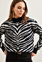 Women's Black Soft Textured Zebra Sweaterkzk- 19000899 - 6