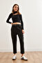 Women's Black Belted Polyviscon Carrot Trousers with Pocketspnt-19000306 - 5