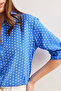 Women's Cobalt Blue Sleeve Fold Polka Dot Shirtgml- 19000348 - 5