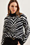 Women's Black Soft Textured Zebra Sweaterkzk- 19000899 - 3