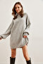 Women Gray Crew Neck Balloon Sleeve Soft Textured Knitwear Tunic Dresselb- 19001802 - 3