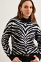 Women's Black Soft Textured Zebra Sweaterkzk- 19000899 - 4