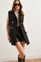 Women's Black Buttoned Pocketed Bouclé VestYLK-19000050 - 5