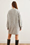 Women Gray Crew Neck Balloon Sleeve Soft Textured Knitwear Tunic Dresselb- 19001802 - 8