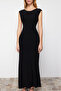 Siyah Sırt Dekolteli Fitted/Vücuda Oturan Maxi Esnek Örme Maxi Kalem Elbise TWOSS24EL00090 - 5