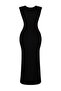 Siyah Sırt Dekolteli Fitted/Vücuda Oturan Maxi Esnek Örme Maxi Kalem Elbise TWOSS24EL00090 - 6