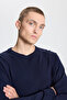 Standard Fit Regular Cut Crew Neck Men's Navy Blue Knitwear Sweater - 6