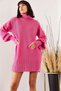 Women's Fuchsia Turtleneck Balloon Sleeve Loose Knitwear Dress ELB-19000867 - 3