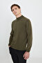 Non-Pilling Anti-Pilling Standard Fit Regular Cut Half Turtleneck Men's Khaki Knitwear Sweater - 5