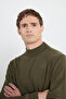 Non-Pilling Anti-Pilling Standard Fit Regular Cut Half Turtleneck Men's Khaki Knitwear Sweater - 6
