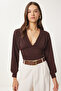 Women's Brown Deep V-Neck Crop Sandy Knitted BF00050 - 3