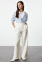 Beyaz Bel Detaylı Straight/Düz Kesim Dokuma Kumaş Pantolon TWOAW25PL00038