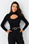 Women's Black Front Window Camisole Blouse Ey2973