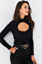 Women's Black Front Window Camisole Blouse Ey2973 - 5