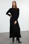 Black Skirt Frill Ribbed Knitwear Dress Tctaw25Eb00016