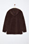 Kahverengi Kalın Polar Kapüşonlu ve Fermuarlı Oversize Örme Büyük Beden Sweatshirt TBBAW25AO00030 - 7