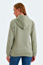 Katya Women's Zippered Hooded Green Sweatshirt with Pockets - 2