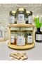 Set of 10 Gold Metal Lids, Rotating Stand, Labeled Glass Spice Jar Set, Storage Jar with Spoon, 350 ml - 3
