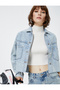 Cotton Jewelled Crop Denim Jacket - Shirt Collar and Pocket