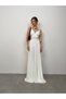 Lycra Maxi Length Dress - Lacing Detail, Belt and Sirt Low-Cut