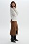 Brown Faux Suede Midi Skirt - 2
