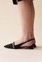 Women's Stone Detailed Short Heeled Ballerinas Droma Black - 2